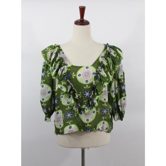 Innika Choo Floral Ruffle Green Blouse - Picture 10 of 14